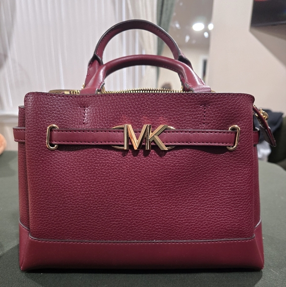Michael Kors Handbags - Michael Kors Dark Cherry Leather Handbag Belted Satchel